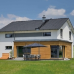 Außen Haus Grauer Holzhaus WEISS